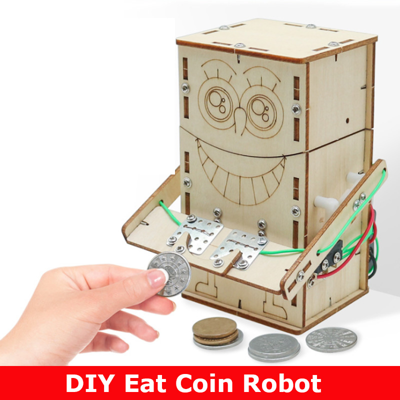 Science Diy Model - Drewniany elektryczny robot do jedzenia monet